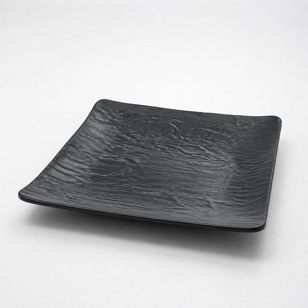 Stone Black Relief Pattern Square Plate 25cm