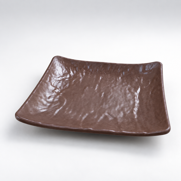 Deep Brown Relief Pattern Square Plate 14.7cm