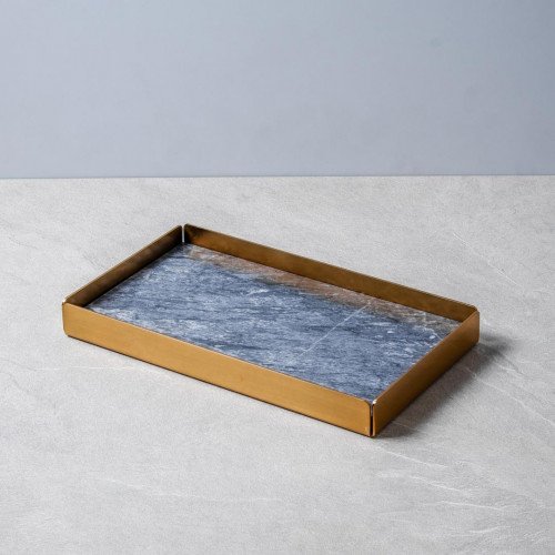 Rectangular Marble Tray Golden Frame 28.6cm x 16.5cm - Black