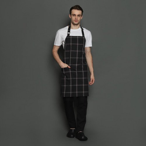 Checkered Full Kitchen Apron Black