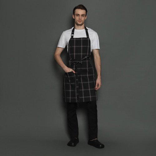 Checkered Full Kitchen Apron Black 4