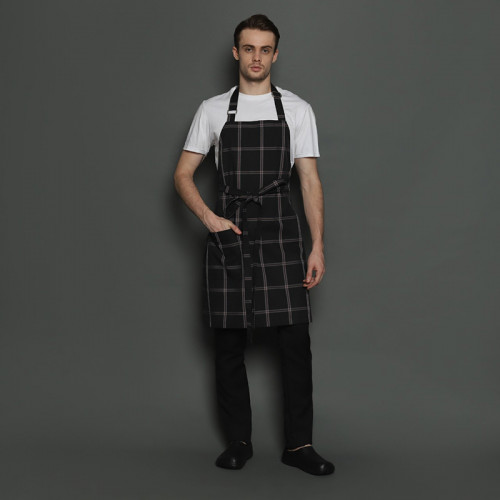 Checkered Full Kitchen Apron Black 4