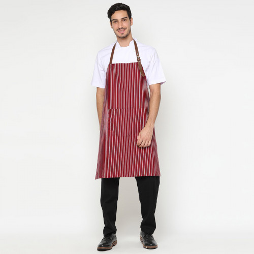 Chester Full Apron White Stripes Over Red