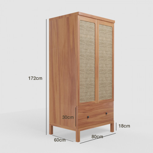 Jenggala Teak & Rattan Wardrobe Cabinet