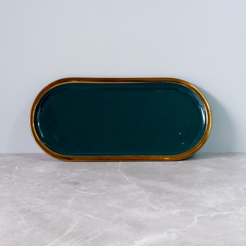 Gold-Rimmed Oval Display Tray Black