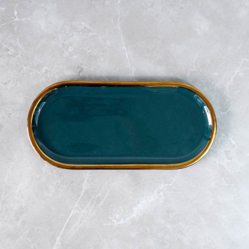 Gold-Rimmed Oval Display Tray Black 2