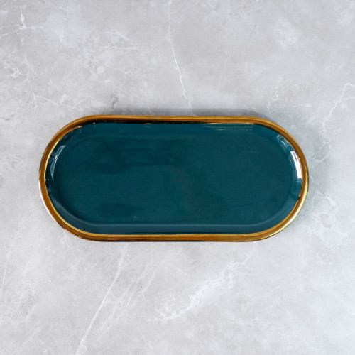 Gold-Rimmed Oval Display Tray White 2