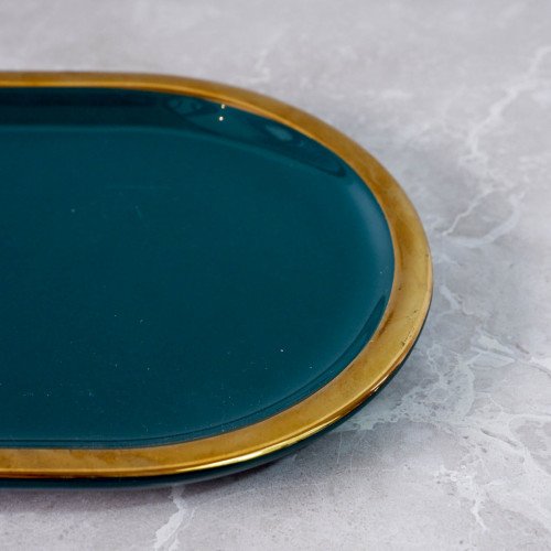 Gold-Rimmed Oval Display Tray Black 3