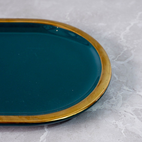 Gold-Rimmed Oval Display Tray White 3