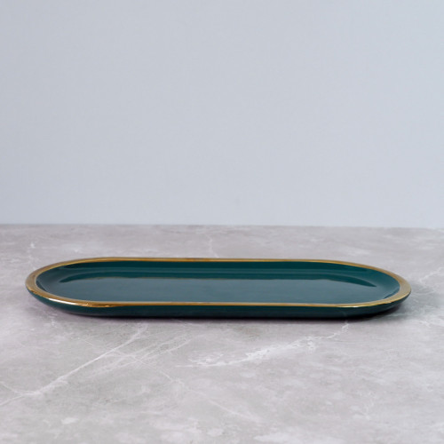 Gold-Rimmed Oval Display Tray White 4