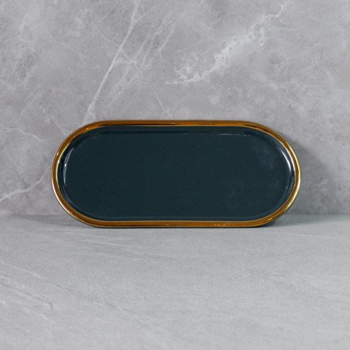Gold-Rimmed Oval Display Tray White 2