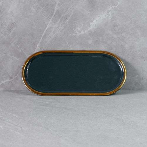 Gold-Rimmed Oval Display Tray White 2