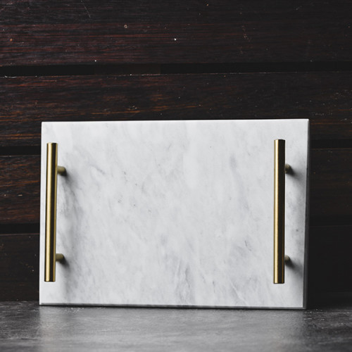 Rectangular Marble Platter Gold Bar Handle 11.6" 2