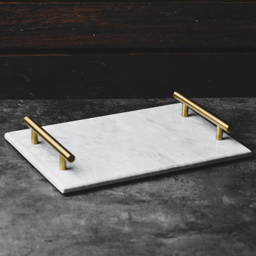 Rectangular Marble Platter Gold Bar Handle 11.6" 3