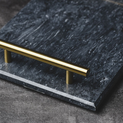 Rectangular Marble Platter Black with Gold Handle 11.6" 4