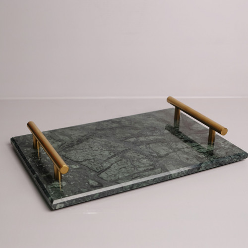 Rectangular Marble Platter Green with Gold Handle 11.6"