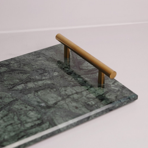 Rectangular Marble Platter Green with Gold Handle 11.6" 2