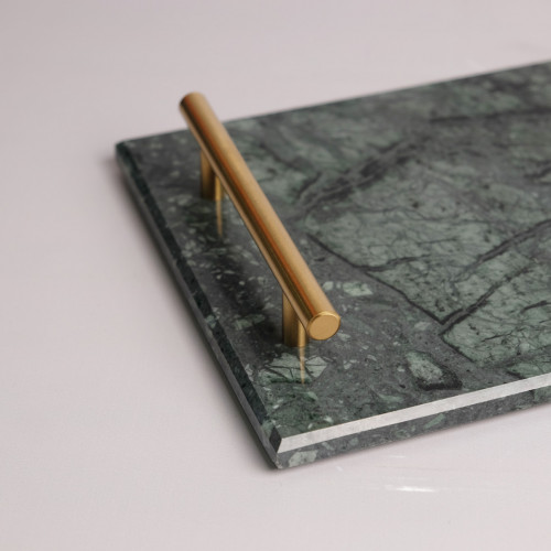 Rectangular Marble Platter Green with Gold Handle 11.6" 3