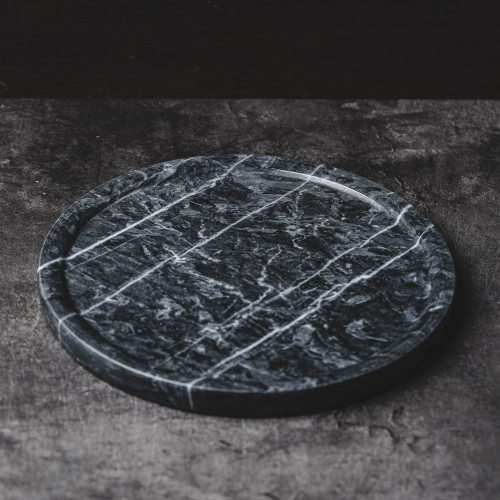 Round Marble Tray Black 8"