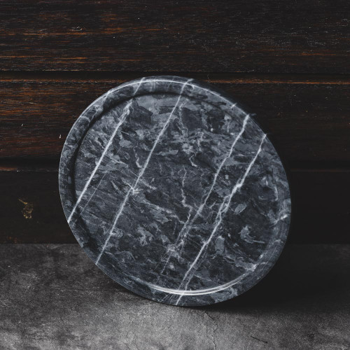 Round Marble Tray Black 8" 4