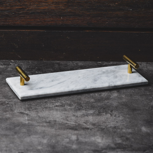 Long Marble Tray White w/ Handle 29.5cm x 9.5cm