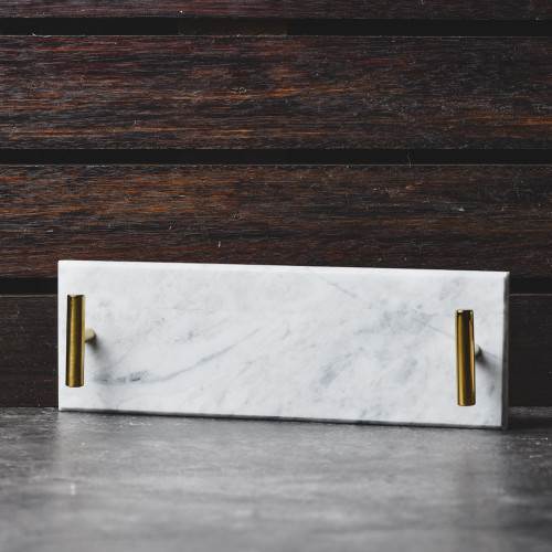Long Marble Tray White w/ Handle 29.5cm x 9.5cm 3