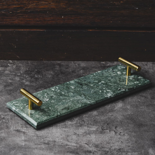 Long Marble Tray Green w/ Handle 29.5cm x 9.5cm