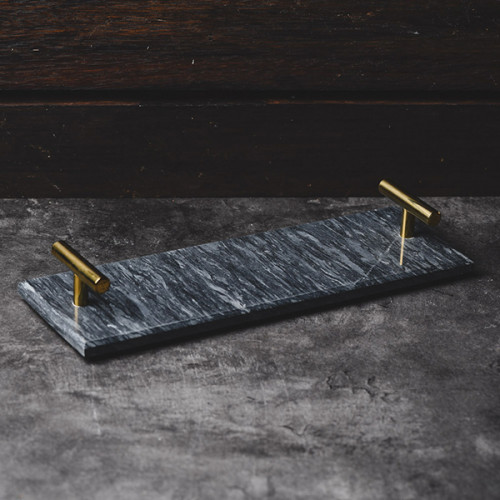 Long Marble Tray Black w/ Handle 29.5cm x 9.5cm