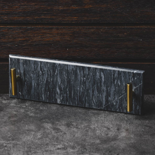 Long Marble Tray Black w/ Handle 29.5cm x 9.5cm 3