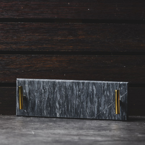Long Marble Tray Black w/ Handle 29.5cm x 9.5cm 4