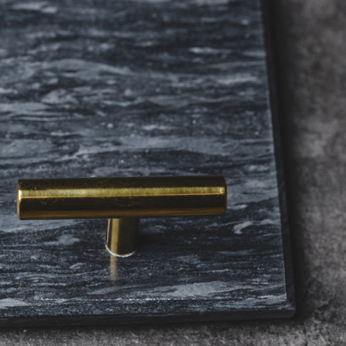 Long Marble Tray Black w/ Handle 29.5cm x 9.5cm 5