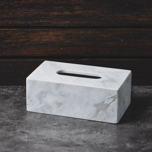 Rectangular Marble Tissue Box White 23cm x 14cm