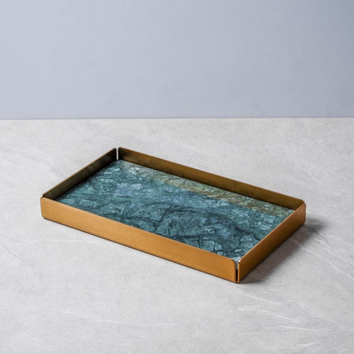 Rectangular Marble Tray Golden Frame 28.6cm x 16.5cm - Green