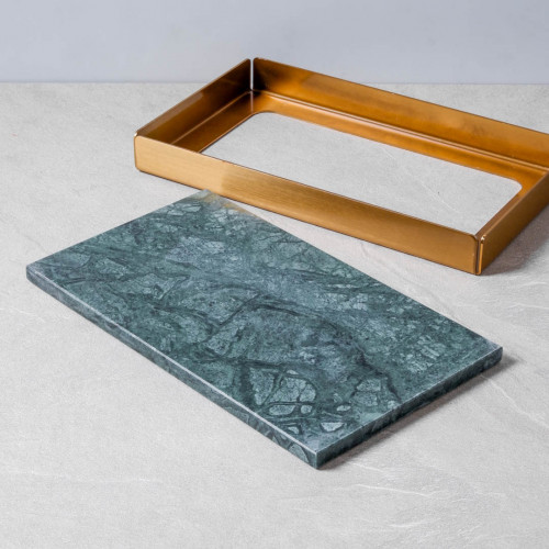 Rectangular Marble Tray Golden Frame 28.6cm x 16.5cm - Green 2