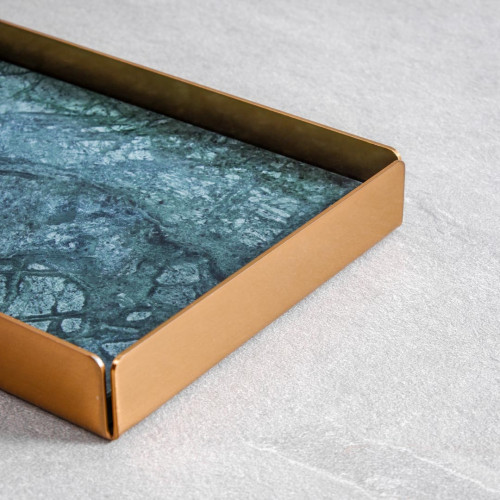 Rectangular Marble Tray Golden Frame 28.6cm x 16.5cm - Green 4