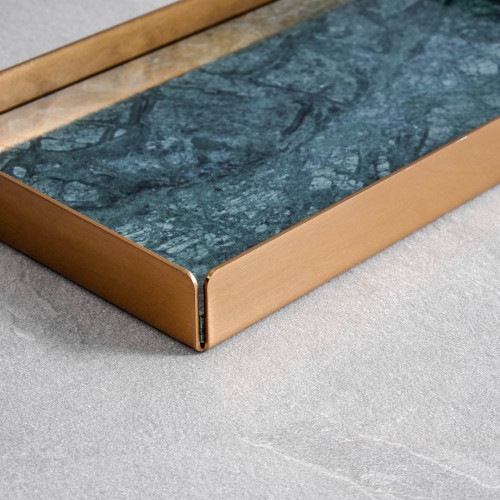 Rectangular Marble Tray Golden Frame 28.6cm x 16.5cm - Green 6