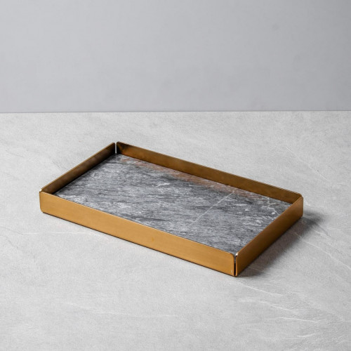 Rectangular Marble Tray Golden Frame 28.6cm x 16.5cm - Black