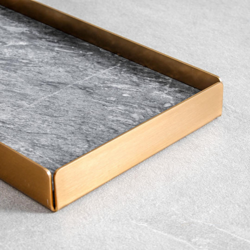 Rectangular Marble Tray Golden Frame 28.6cm x 16.5cm - Black 2