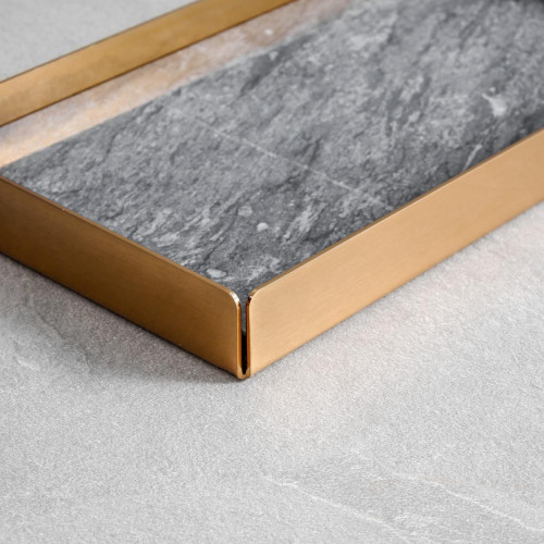 Rectangular Marble Tray Golden Frame 28.6cm x 16.5cm - Black 3