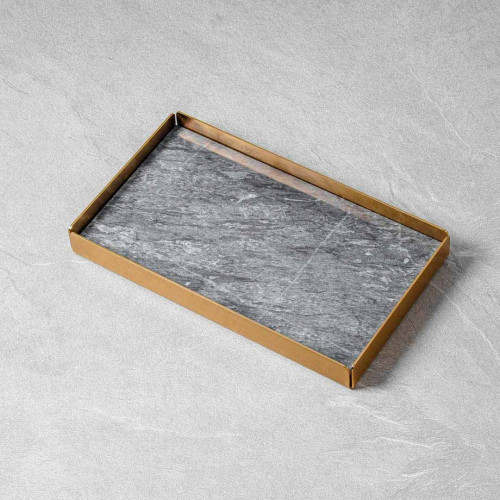 Rectangular Marble Tray Golden Frame 28.6cm x 16.5cm - Black 4