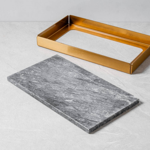 Rectangular Marble Tray Golden Frame 28.6cm x 16.5cm - Black 6