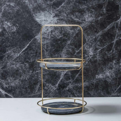 Marble 2 Tier Standing Tray - Black