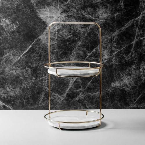 Marble 2 Tier Standing Tray - White