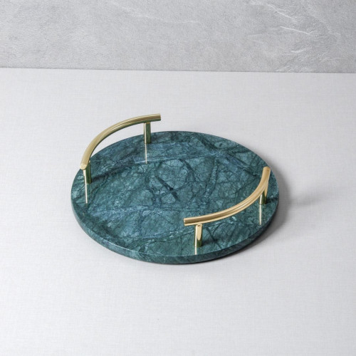 Round Marble Tray with Gold Handle - Green 25.3 cm 2