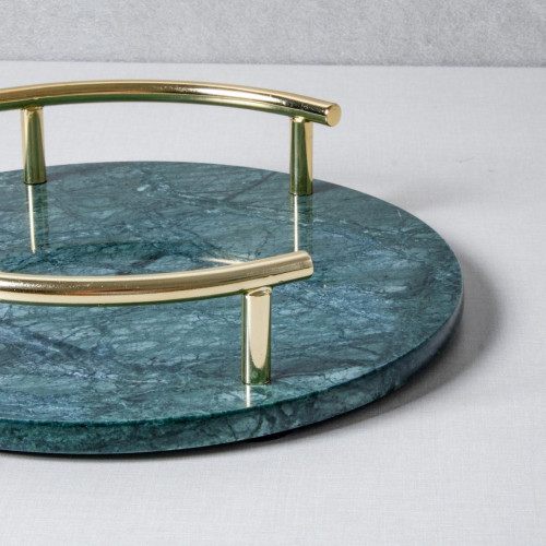 Round Marble Tray with Gold Handle - Green 25.3 cm 4