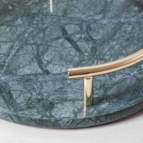 Round Marble Tray with Gold Handle - Green 25.3 cm 5