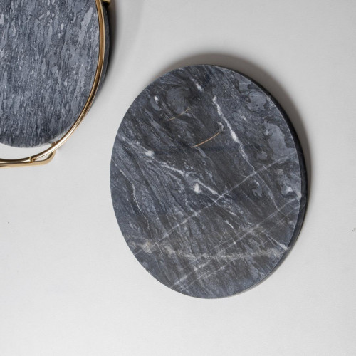 Round Marble Tray with Gold Handle - Black 25.3 cm 2