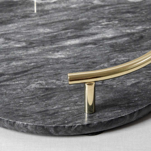 Round Marble Tray with Gold Handle - Black 25.3 cm 3