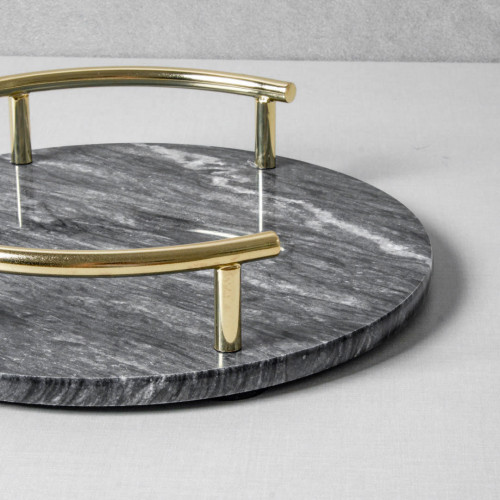 Round Marble Tray with Gold Handle - Black 25.3 cm 4