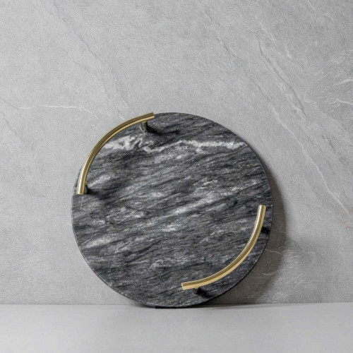 Round Marble Tray with Gold Handle - Black 25.3 cm 5